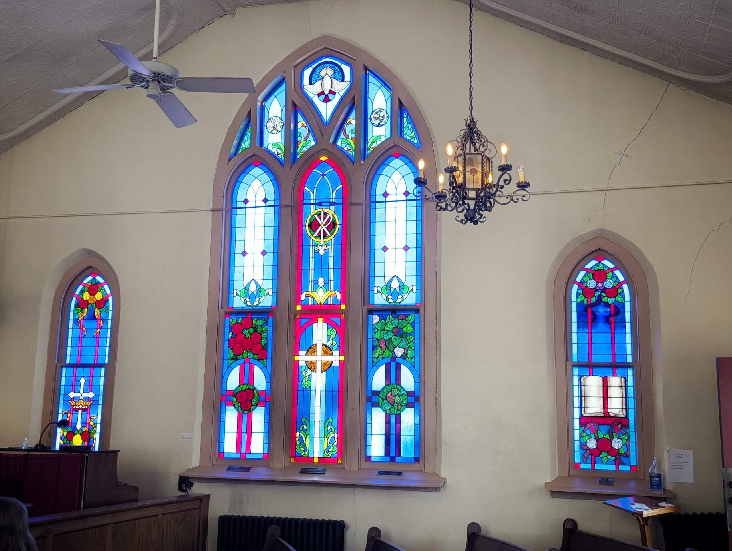 Stained-glass windows in the sanctuary