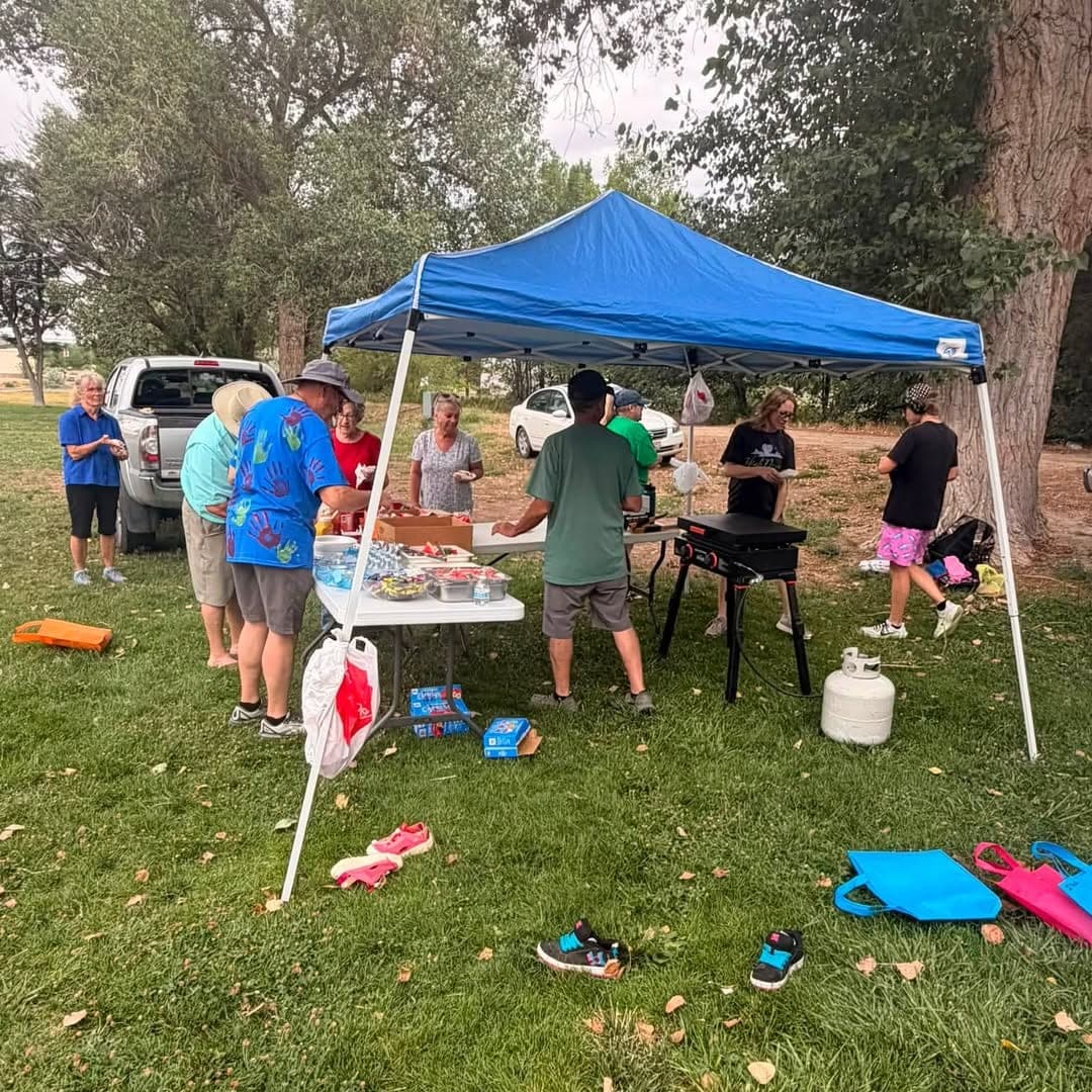 Tables of food at a church gathering