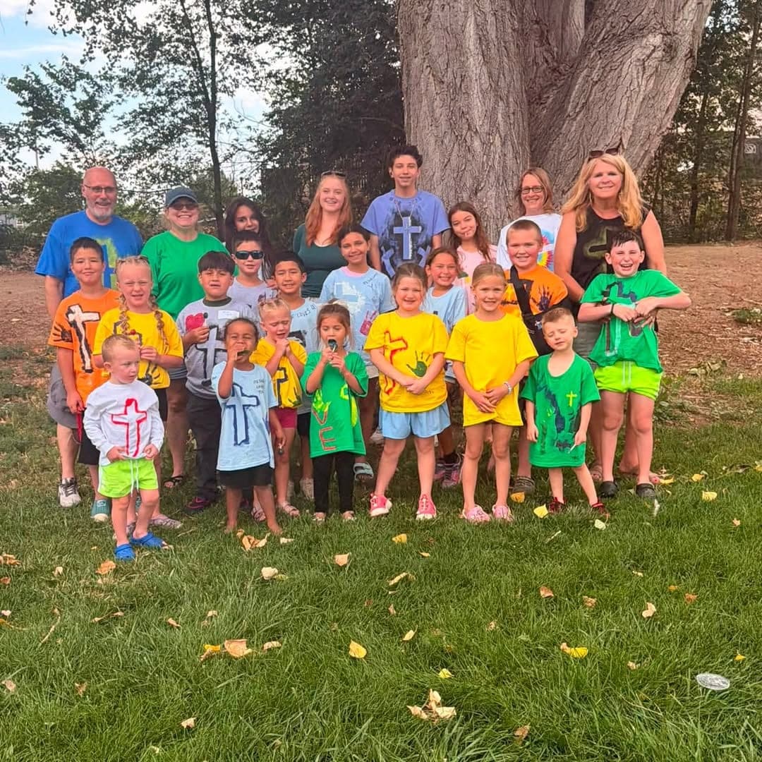 Children gathered outdoors at a church event